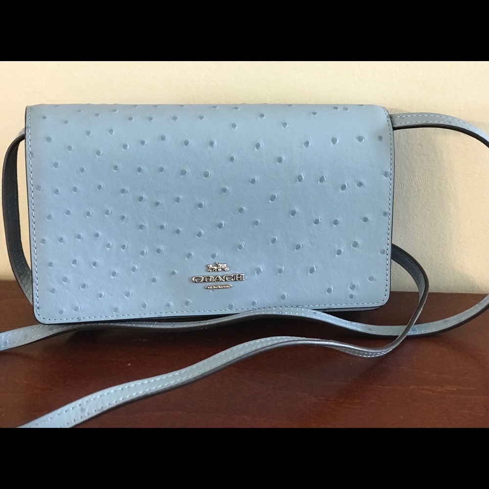 Coach crossbody ostrich skin light blue